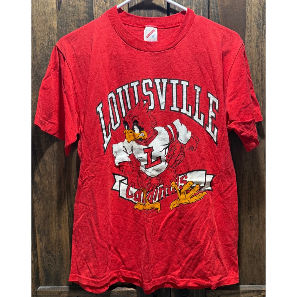 Vintage Jerzees Louisville Cardinals T-Shirt Red Mens Large Made in USA NCAA